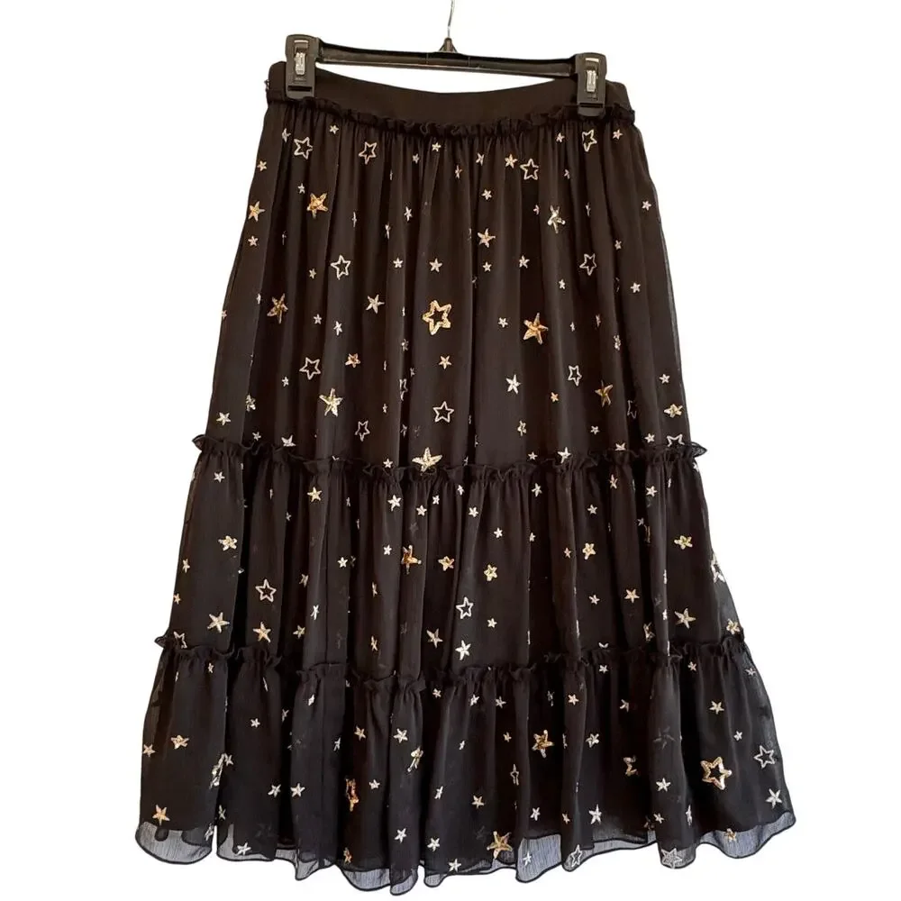 Kate Spade Madison Ave Collection Black Star Tulle Skirt Women’s Size 4 boho